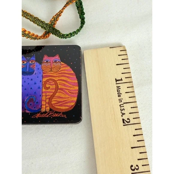 Laurel Burch Colorful Cat Illustration Rectangular Braided Luggage Tag Charm - Picture 6 of 6